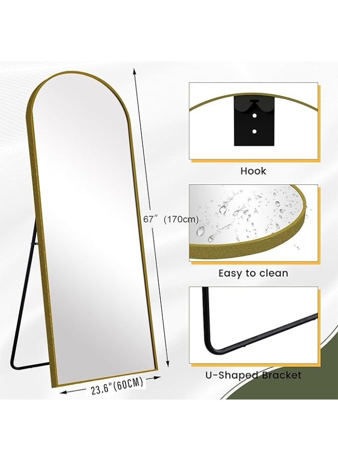 Vphom Arched Full Length Floor Mirror 170×60cm (67"×23.6") with Gold Pollen Aluminum Frame, Full Body Wall-Mounted or Leaning Mirror with Stand – Modern Vertical Accent Mirror for Bedroom, Dressing Room, Living Room & Hallway - Image 4
